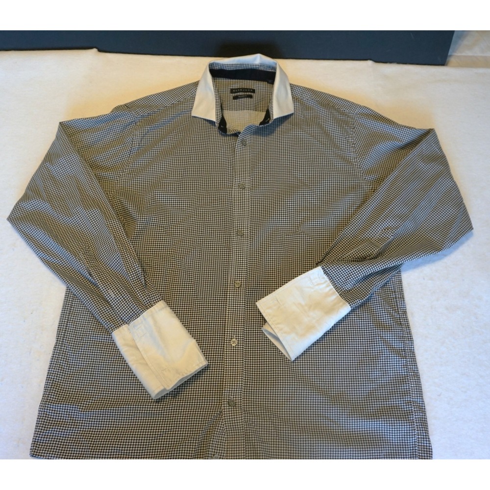 Sean John Mens Tailored Fit Houndstooth Dress Shirt with Cuffs XL 17 34/35